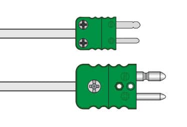 a 2D diagram showing from Process Parameters showing a small and a medium thermocouple sensor with two pins and how they work